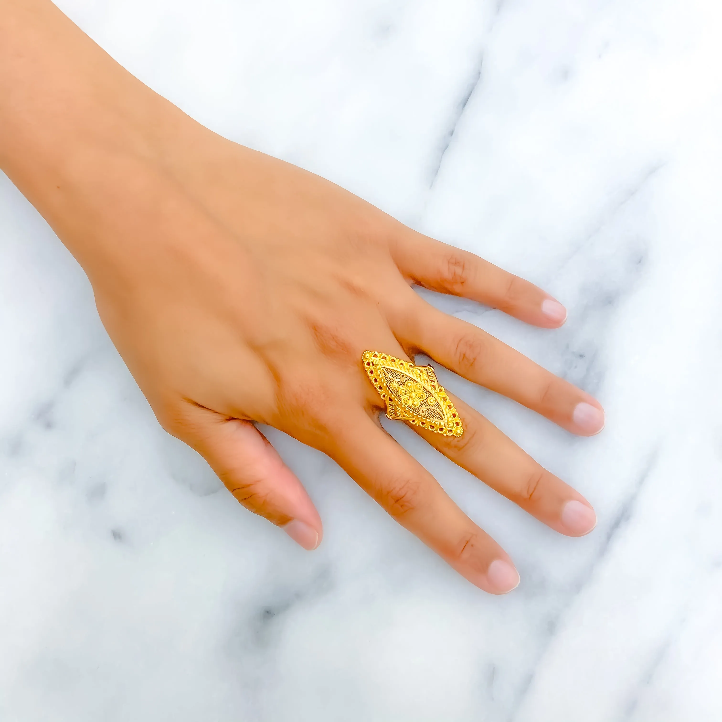 Blooming Floral 22k Gold Elongated Ring