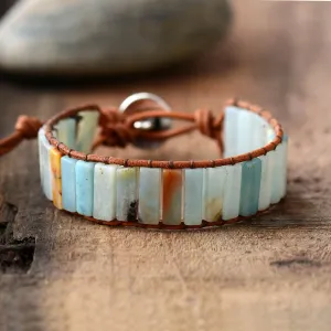 Boho Chic Jasper Cuff Leather Wrap Bracelet