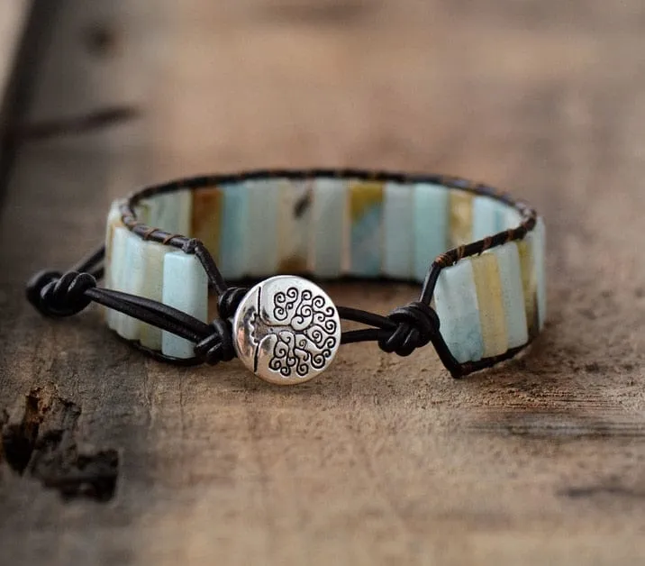 Boho Chic Jasper Cuff Leather Wrap Bracelet