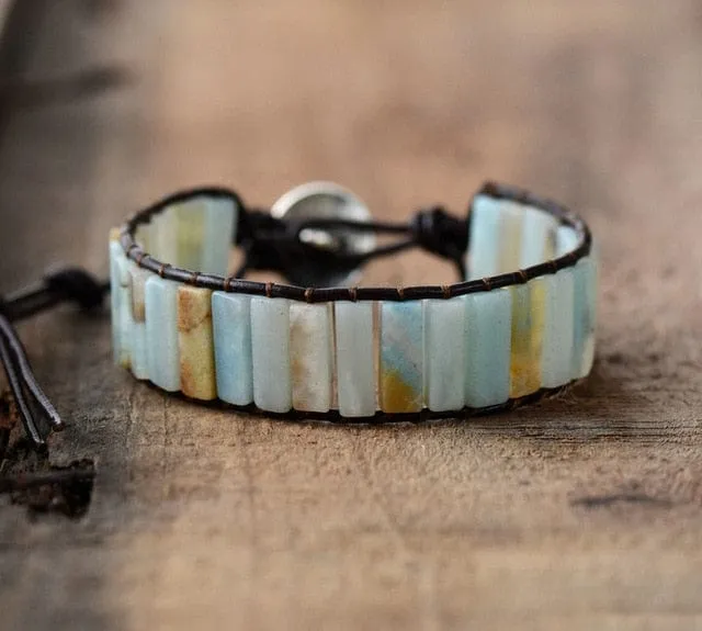 Boho Chic Jasper Cuff Leather Wrap Bracelet