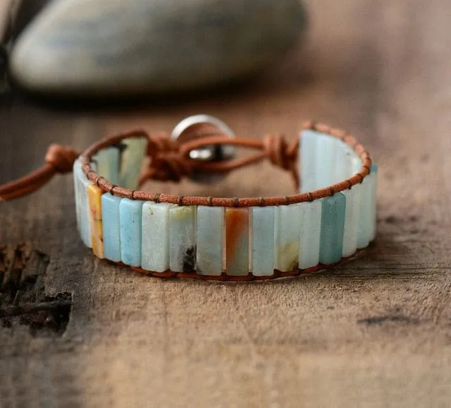 Boho Chic Jasper Cuff Leather Wrap Bracelet