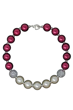 Burgundy & White Pearl Bubblegum Necklace