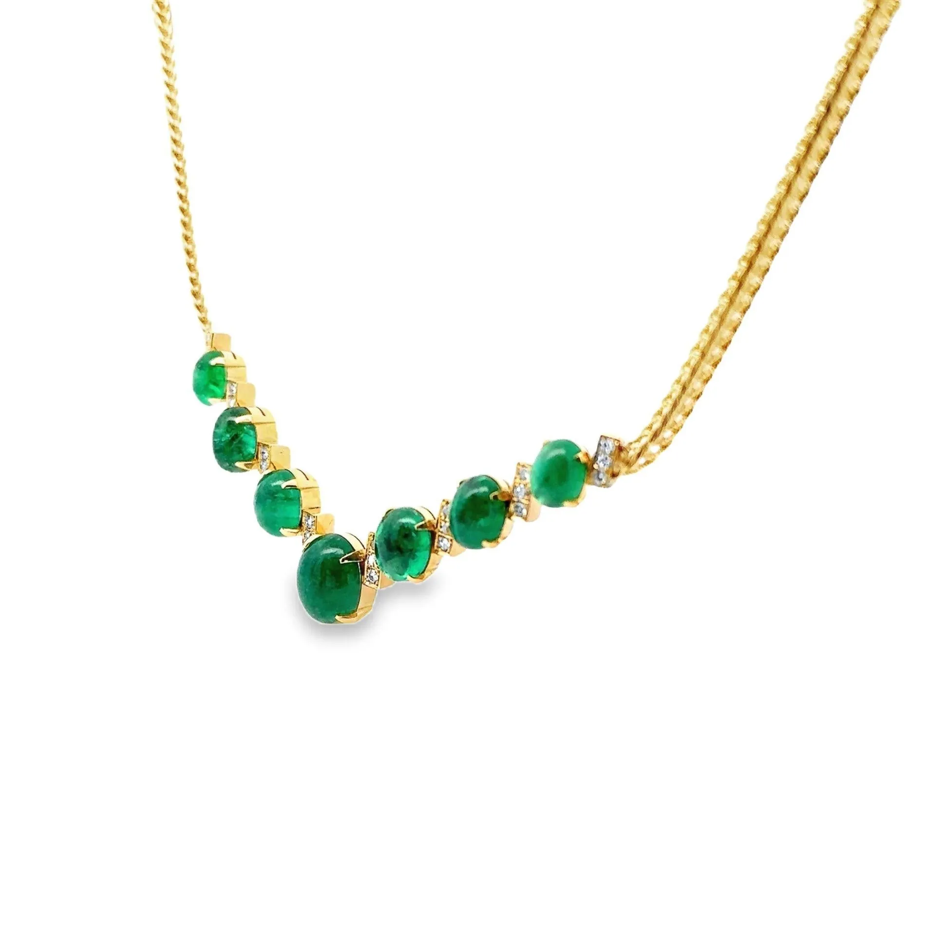 Cabochon Emerald Diamond 18k Yellow Gold Choker Necklace