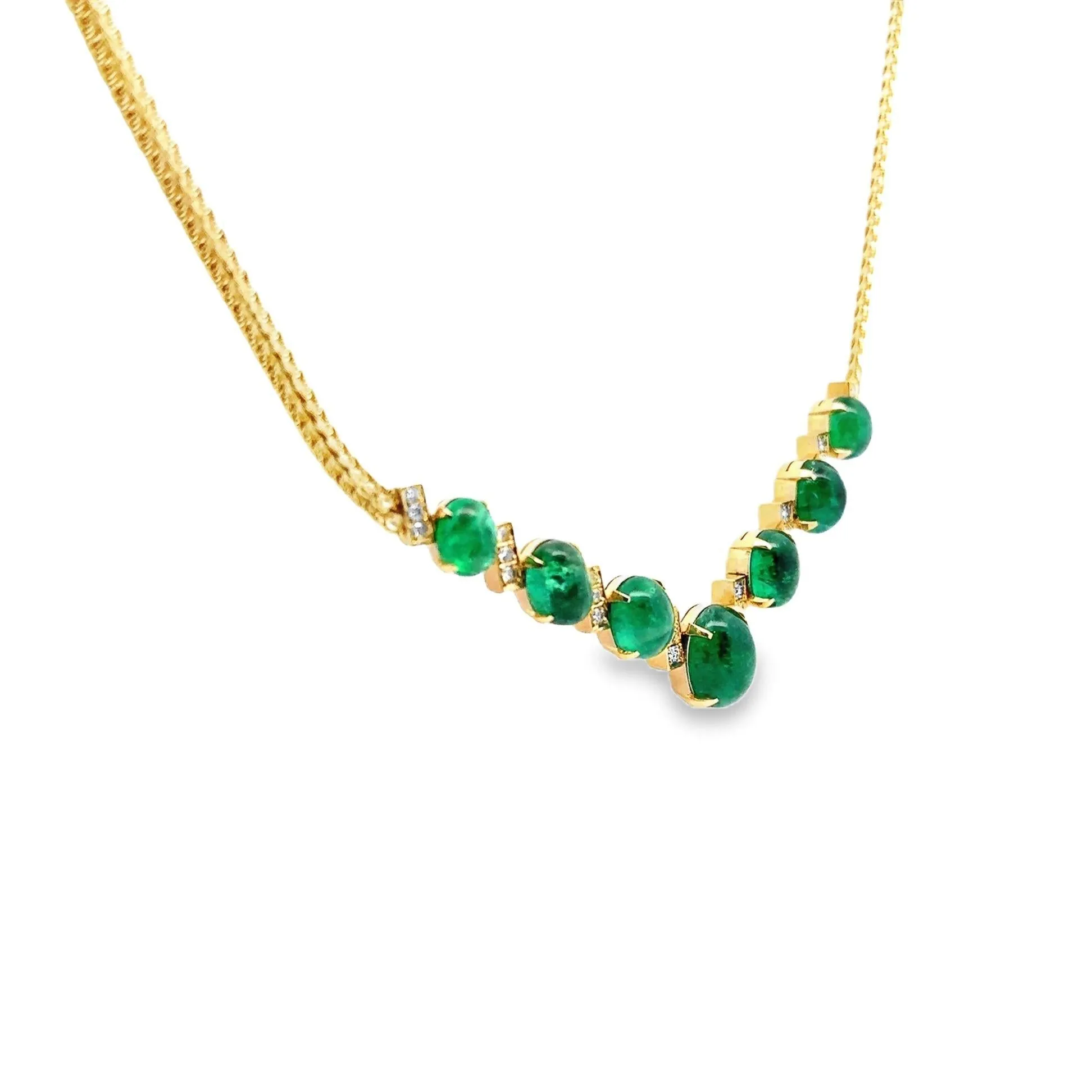 Cabochon Emerald Diamond 18k Yellow Gold Choker Necklace