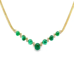 Cabochon Emerald Diamond 18k Yellow Gold Choker Necklace