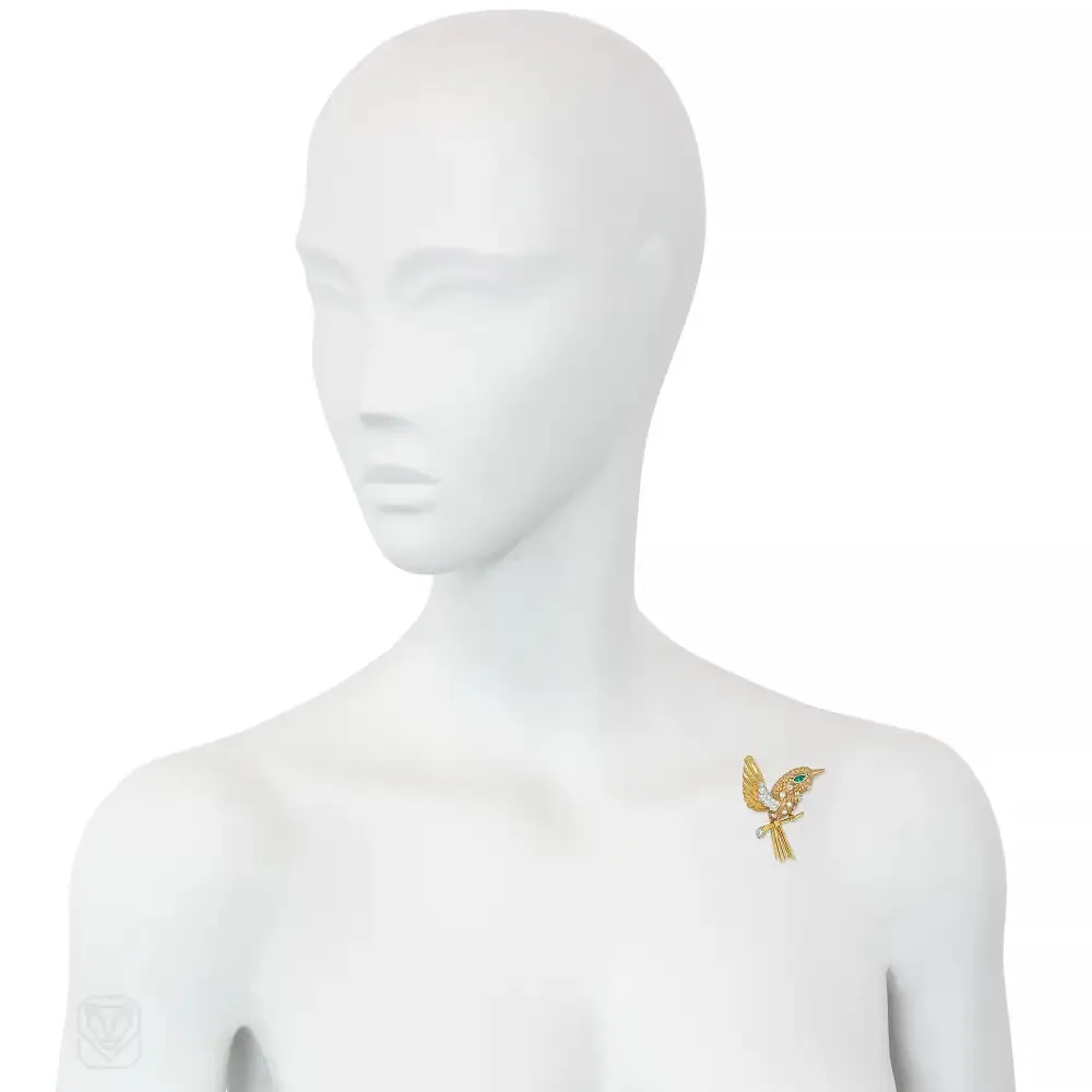 Cartier France mid-century hummingbird brooch