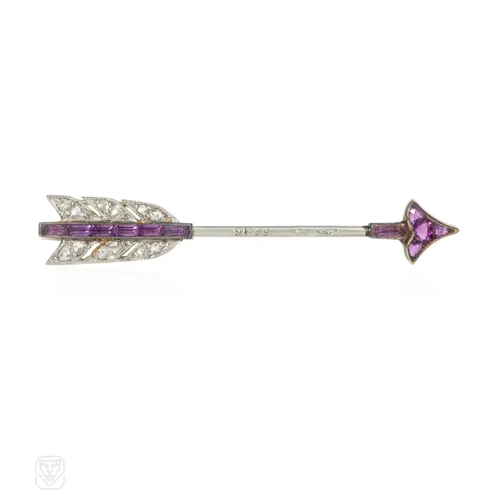 Cartier, Paris Art Deco amethyst and diamond arrow pin