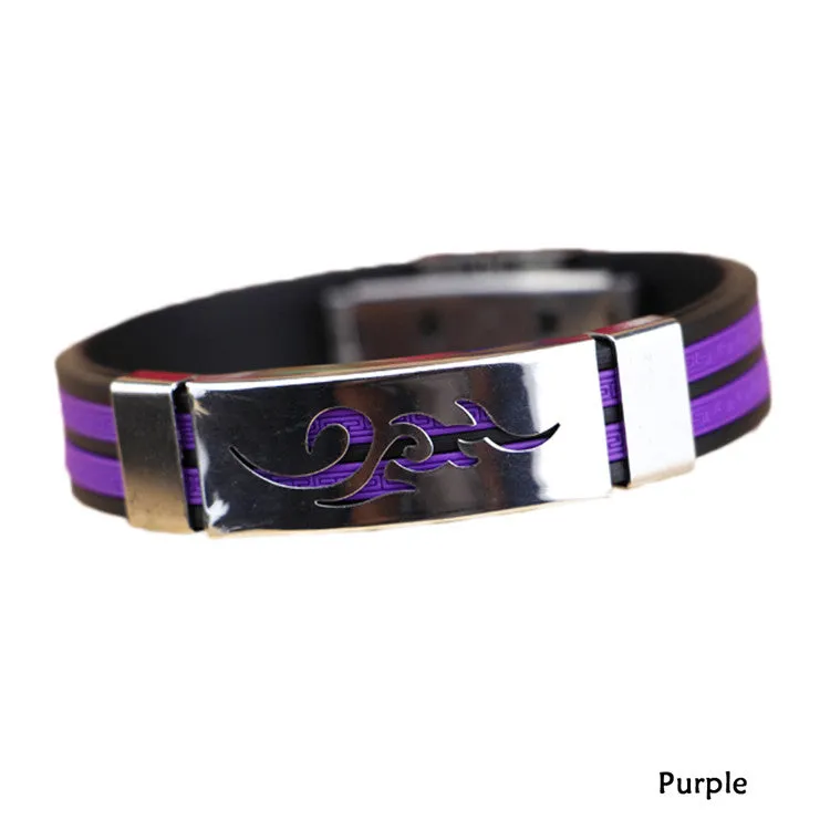 Chic Men Jewelry Flame Logo Titanium Steel Bangle Silicone Wristband Bracelet Stylist Gift