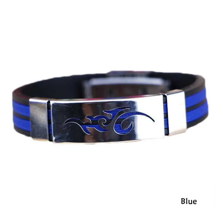 Chic Men Jewelry Flame Logo Titanium Steel Bangle Silicone Wristband Bracelet Stylist Gift