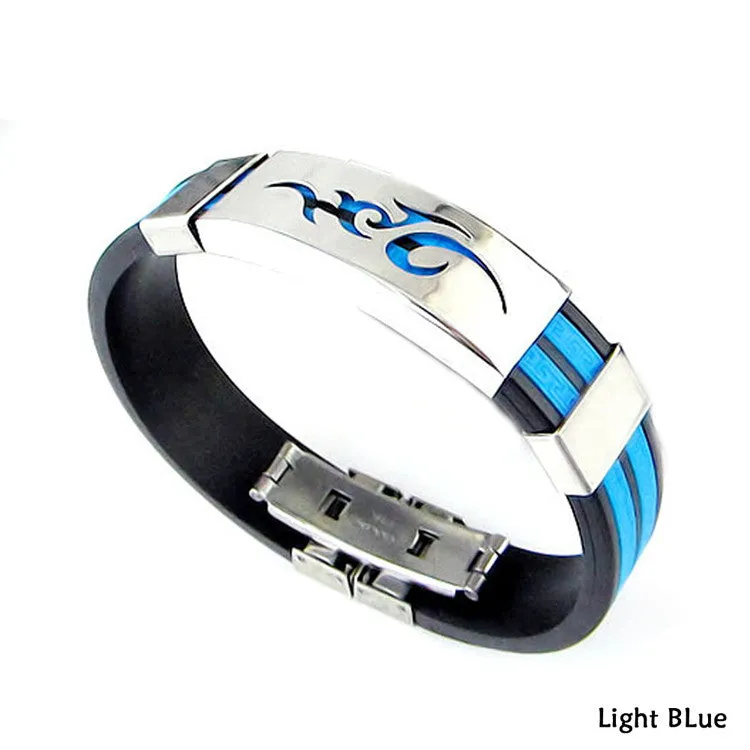 Chic Men Jewelry Flame Logo Titanium Steel Bangle Silicone Wristband Bracelet Stylist Gift