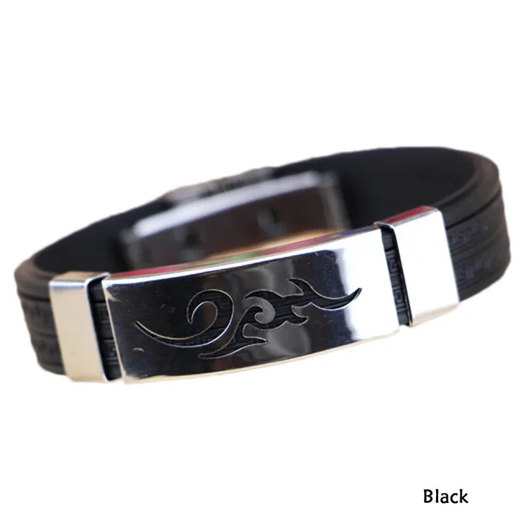 Chic Men Jewelry Flame Logo Titanium Steel Bangle Silicone Wristband Bracelet Stylist Gift