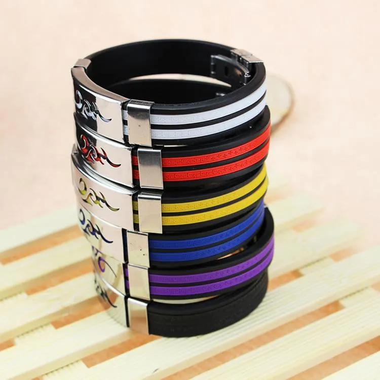 Chic Men Jewelry Flame Logo Titanium Steel Bangle Silicone Wristband Bracelet Stylist Gift