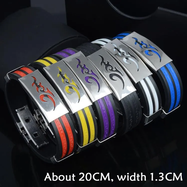 Chic Men Jewelry Flame Logo Titanium Steel Bangle Silicone Wristband Bracelet Stylist Gift