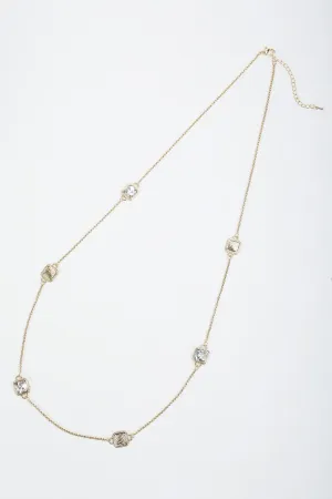 Clear Stone & Gold Square Long Necklace