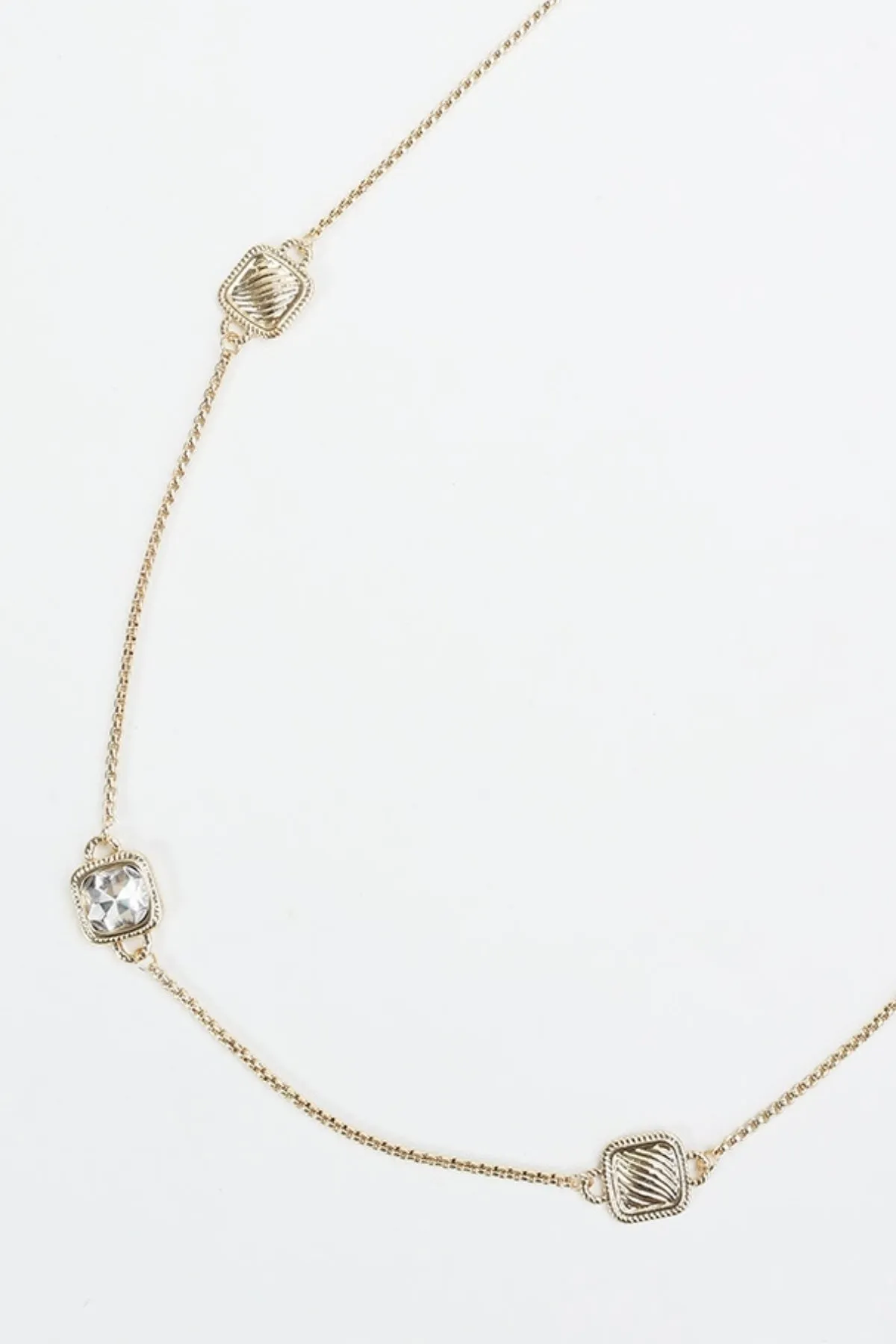 Clear Stone & Gold Square Long Necklace