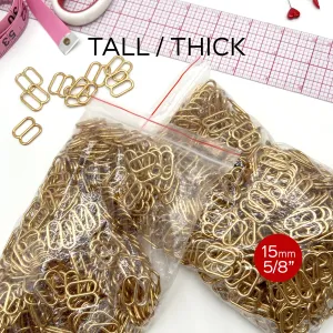 CLEARANCE- 484 Pair of Tall Thick Sliders in Gold for Swimwear or Bra making- 5/8" / 15mm