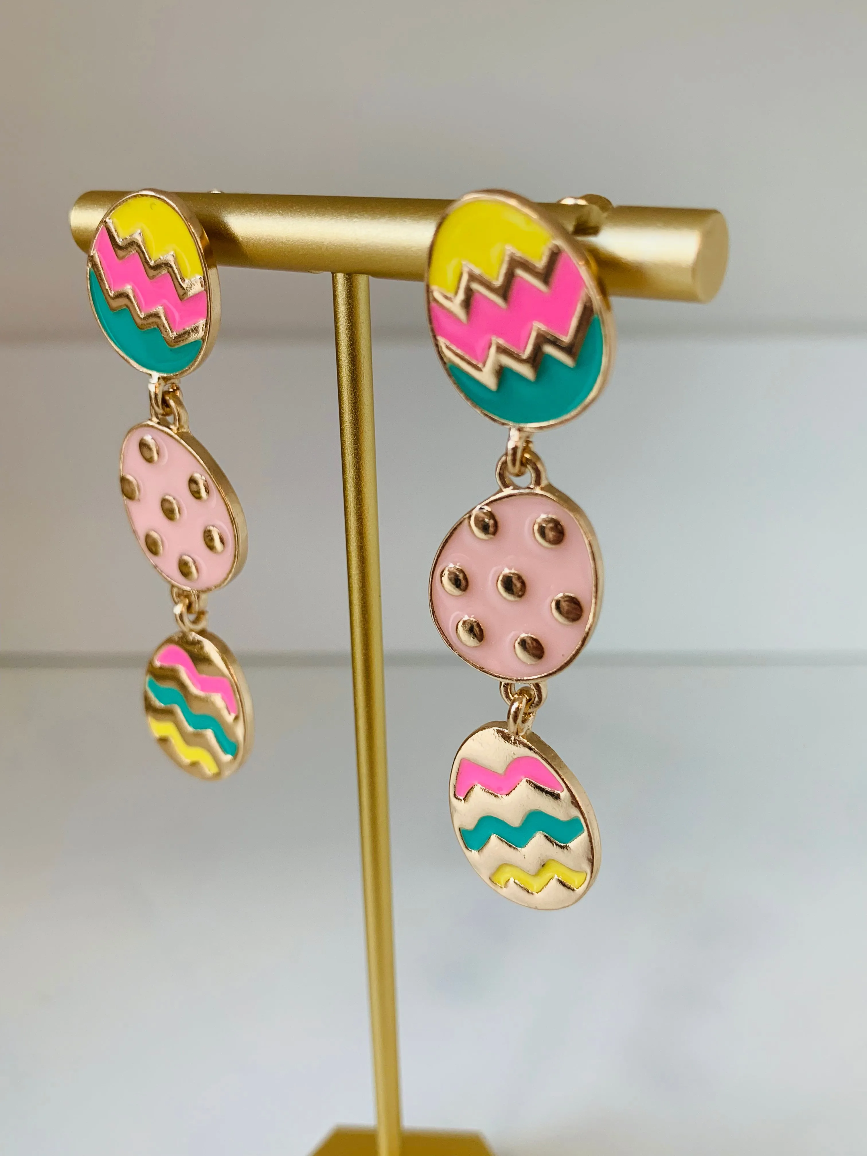 Colorful Pattern Egg Dangle Earrings