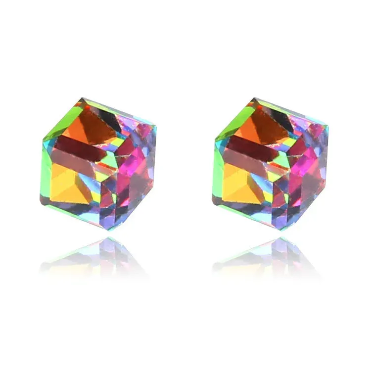 Colorful Strong Magnetic Cute Cubic Square Ear Stud For Teens Korean Fashion Treading Versatile Non-Percing Earring Jewelry Gift