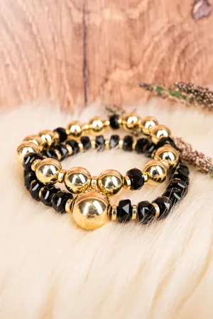 Crystal Avenue Makaila Black Goldtone Bead Bracelet Set