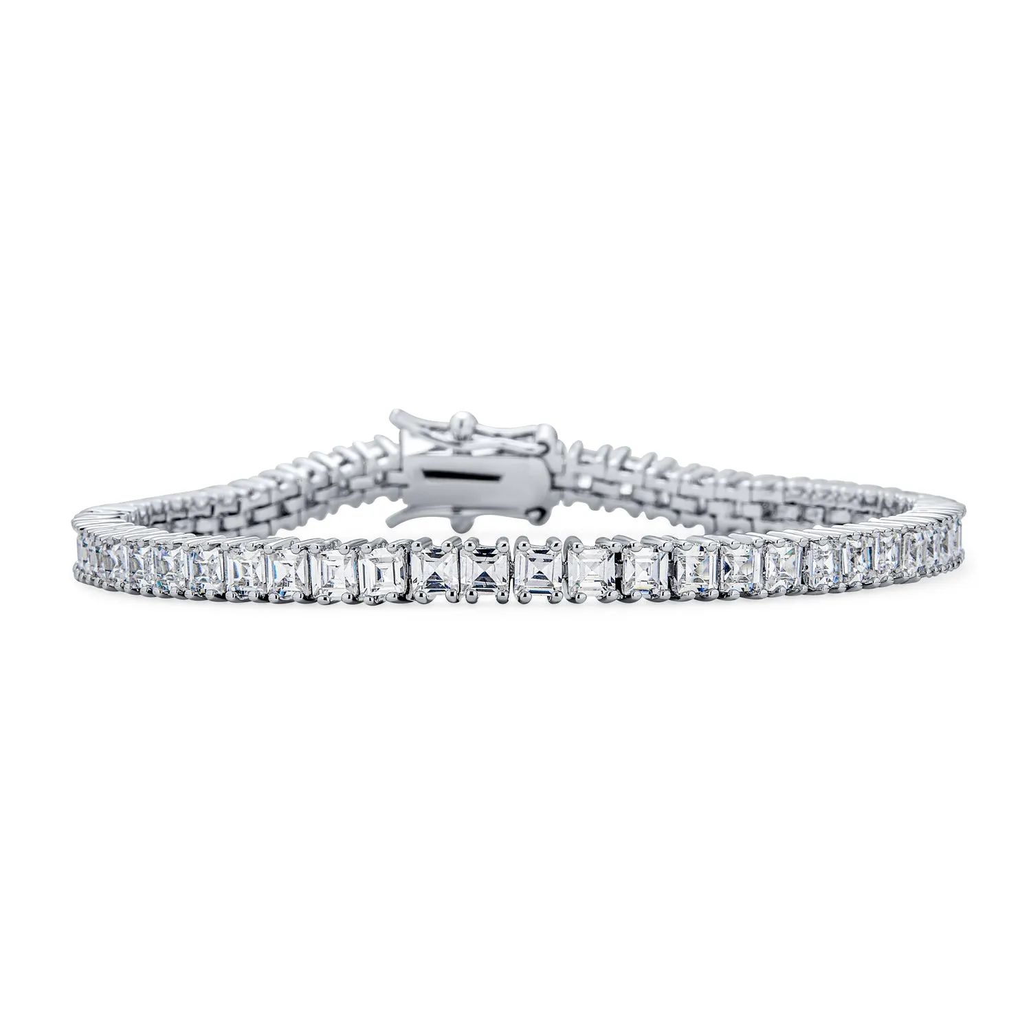 Cubic Zirconia Asscher Cut Tennis Bracelet Silver Plated for Brides and Prom