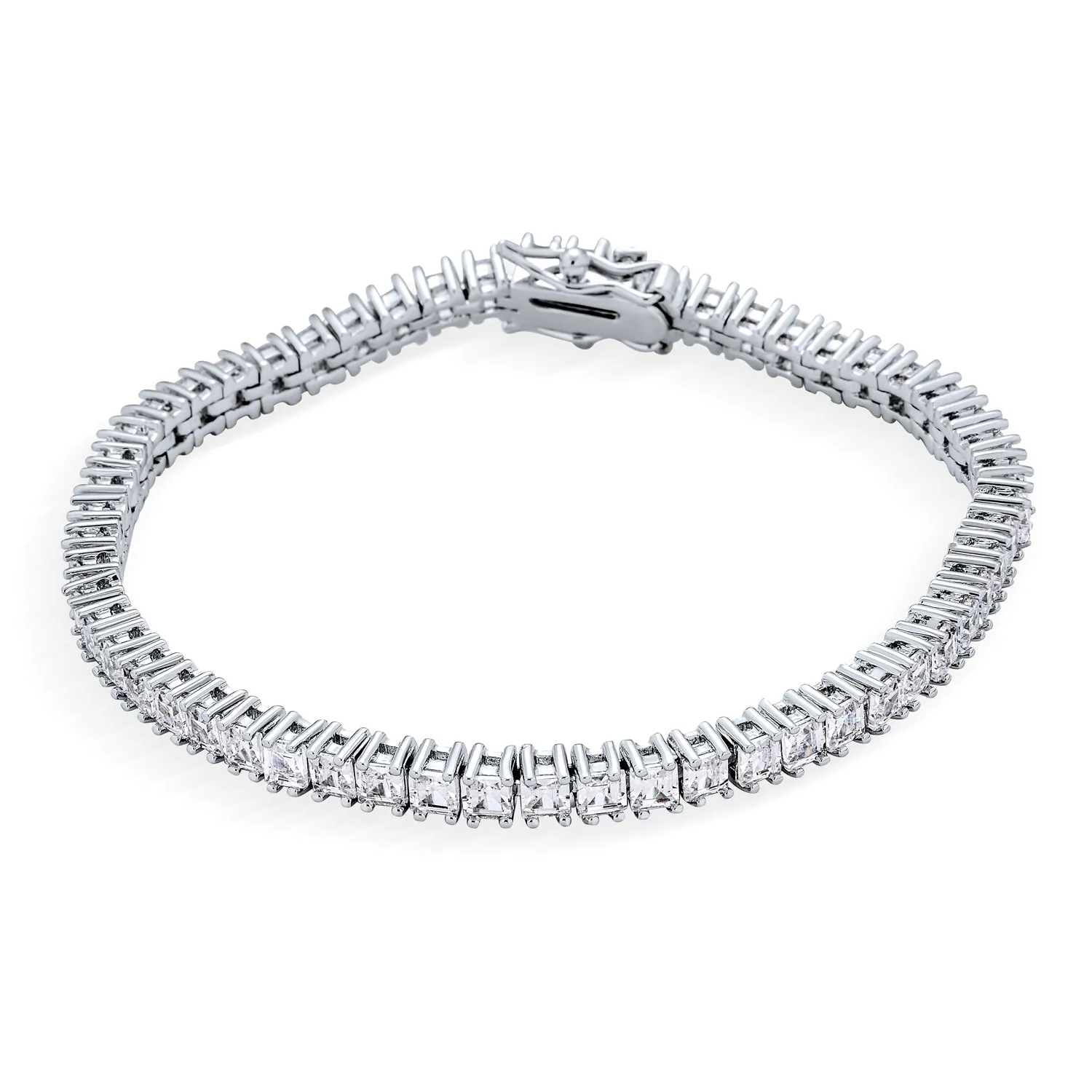 Cubic Zirconia Asscher Cut Tennis Bracelet Silver Plated for Brides and Prom