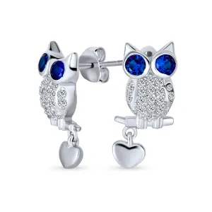 CZ Blue Yellow Opal Eye Wise Bird Owl Stud Earrings Pendant 925 Silver