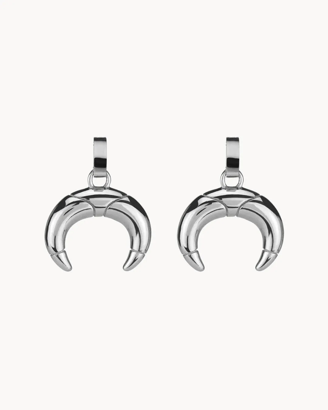 Dainty Crescent Horn Earring Pendants, Silver