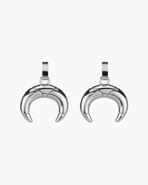 Dainty Crescent Horn Earring Pendants, Silver