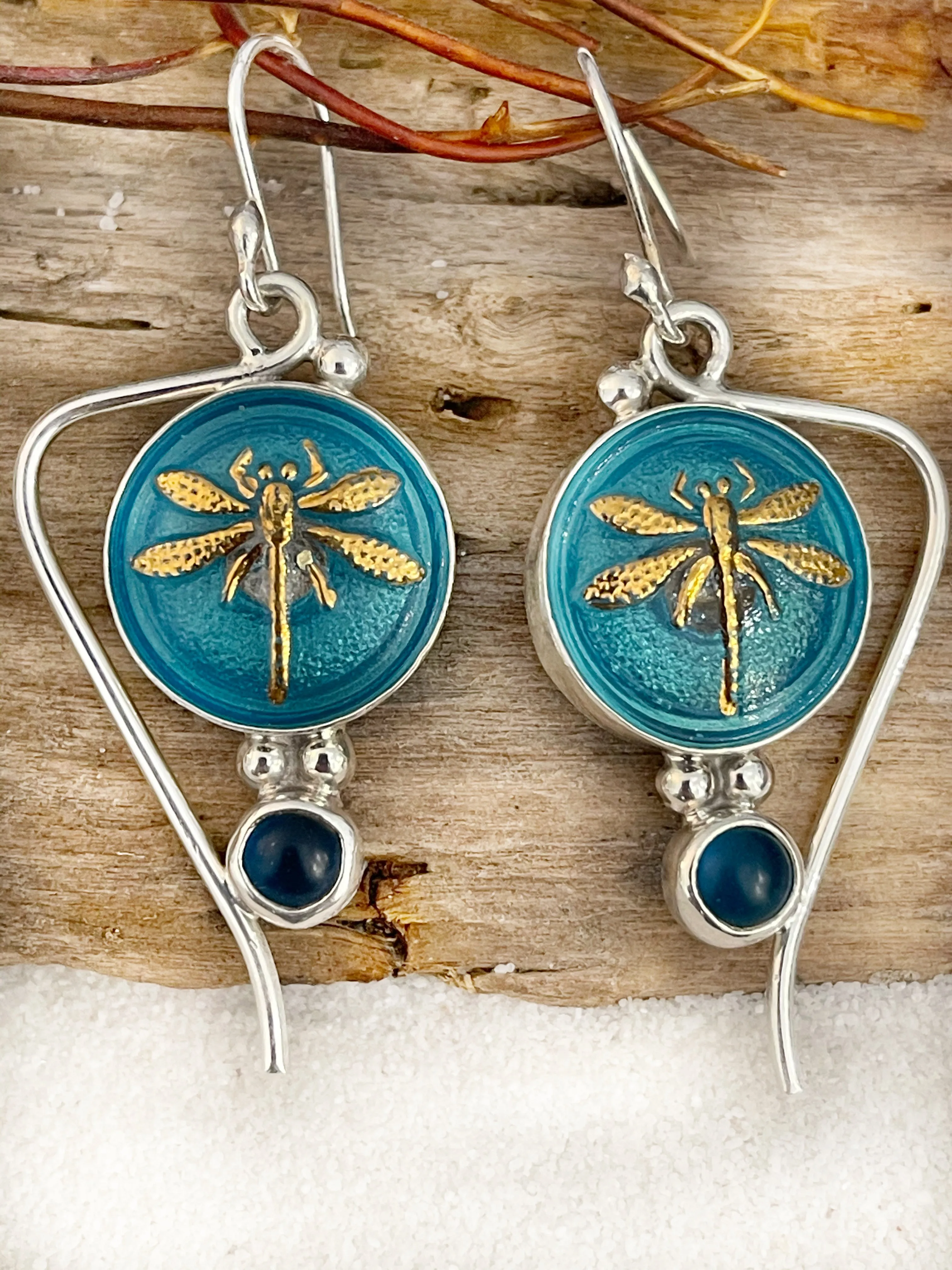 Deco Glass Collection Dragonfly Vibrant Blue  Earrings