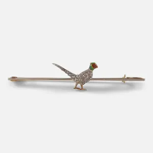 Edwardian Diamond and Enamel Pheasant Brooch - Circa 1910