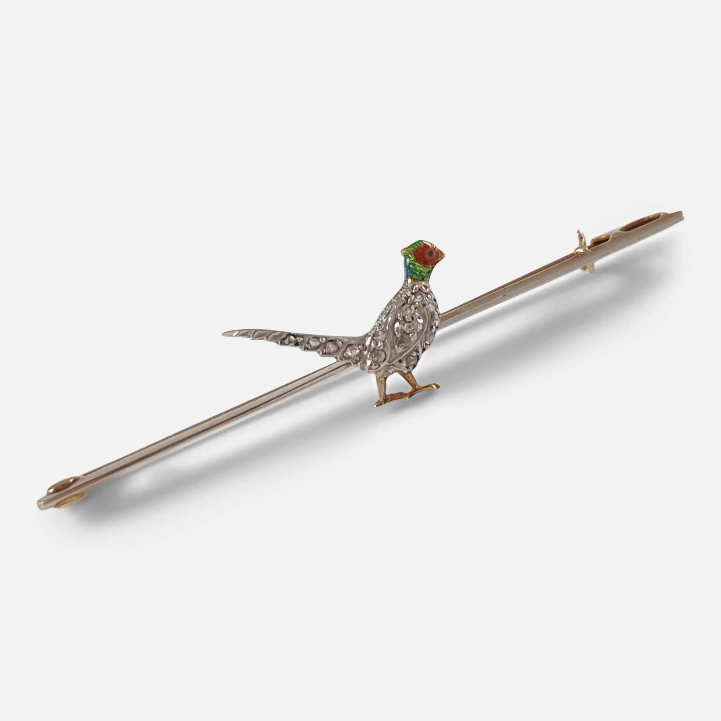 Edwardian Diamond and Enamel Pheasant Brooch - Circa 1910