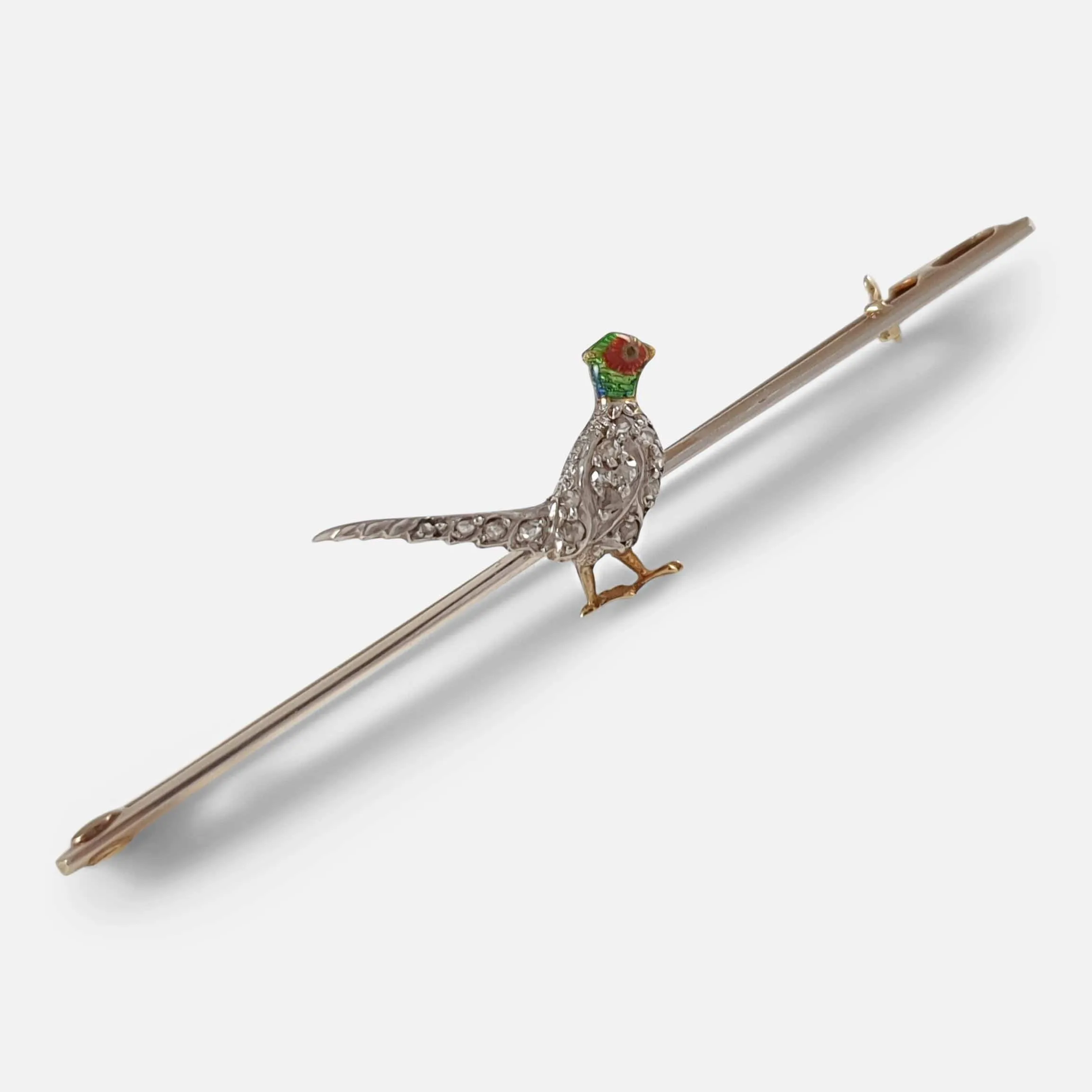 Edwardian Diamond and Enamel Pheasant Brooch - Circa 1910