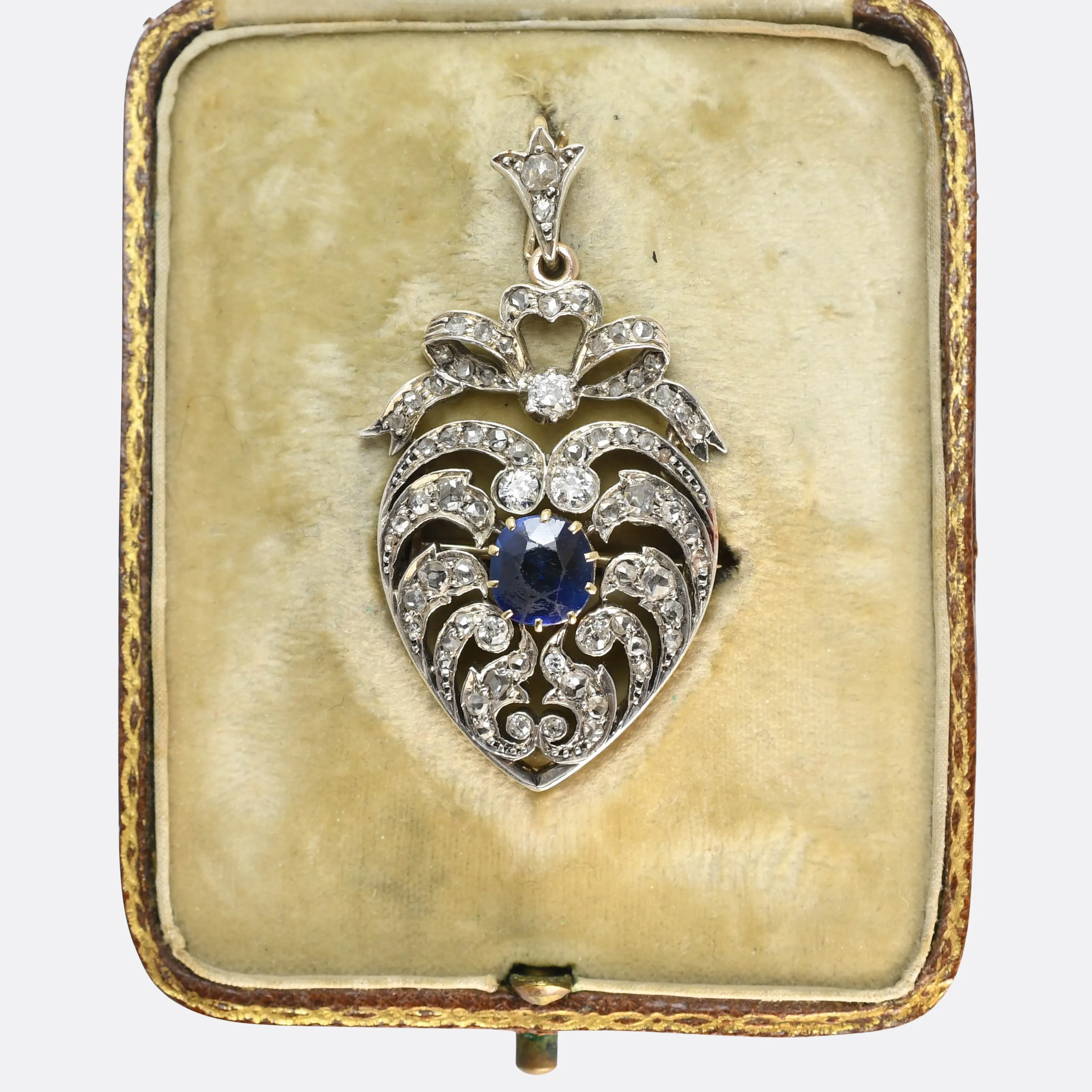 Edwardian Sapphire & Diamond Openwork Heart Pendant