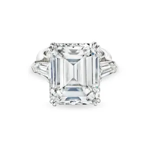 Emerald Cut Diamond Ring with Tapered Baguettes, 18 CT