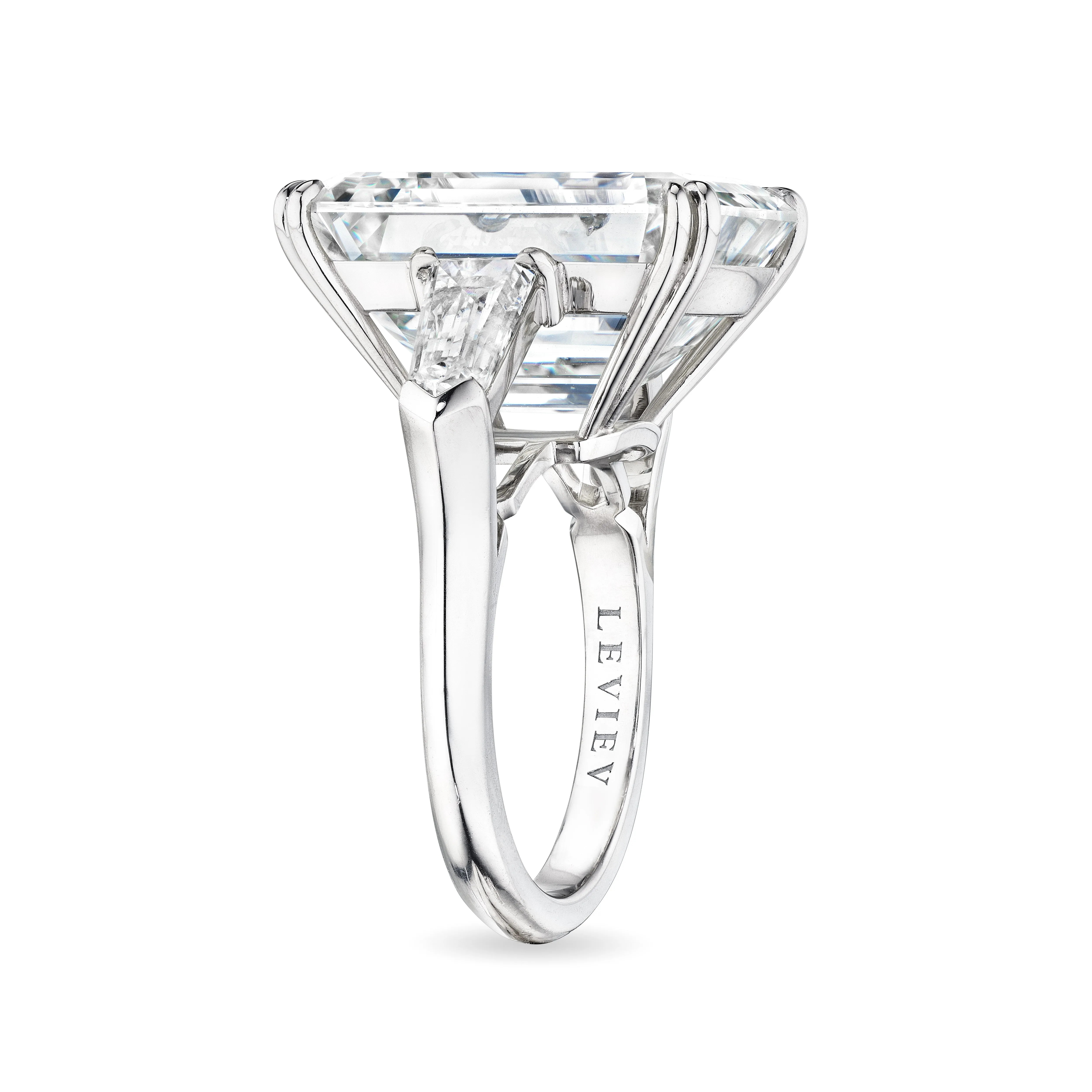 Emerald Cut Diamond Ring with Tapered Baguettes, 18 CT