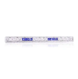 ESTATE PLATINUM ART DECO SAPPHIRE AND DIAMOND BAR PIN