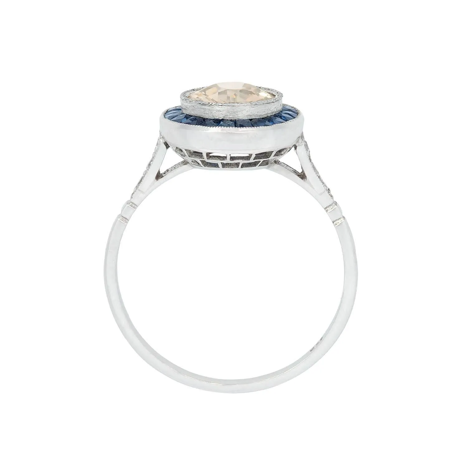 Estate Platinum  Champagne Diamond and Sapphire Halo Ring 1.12ctw