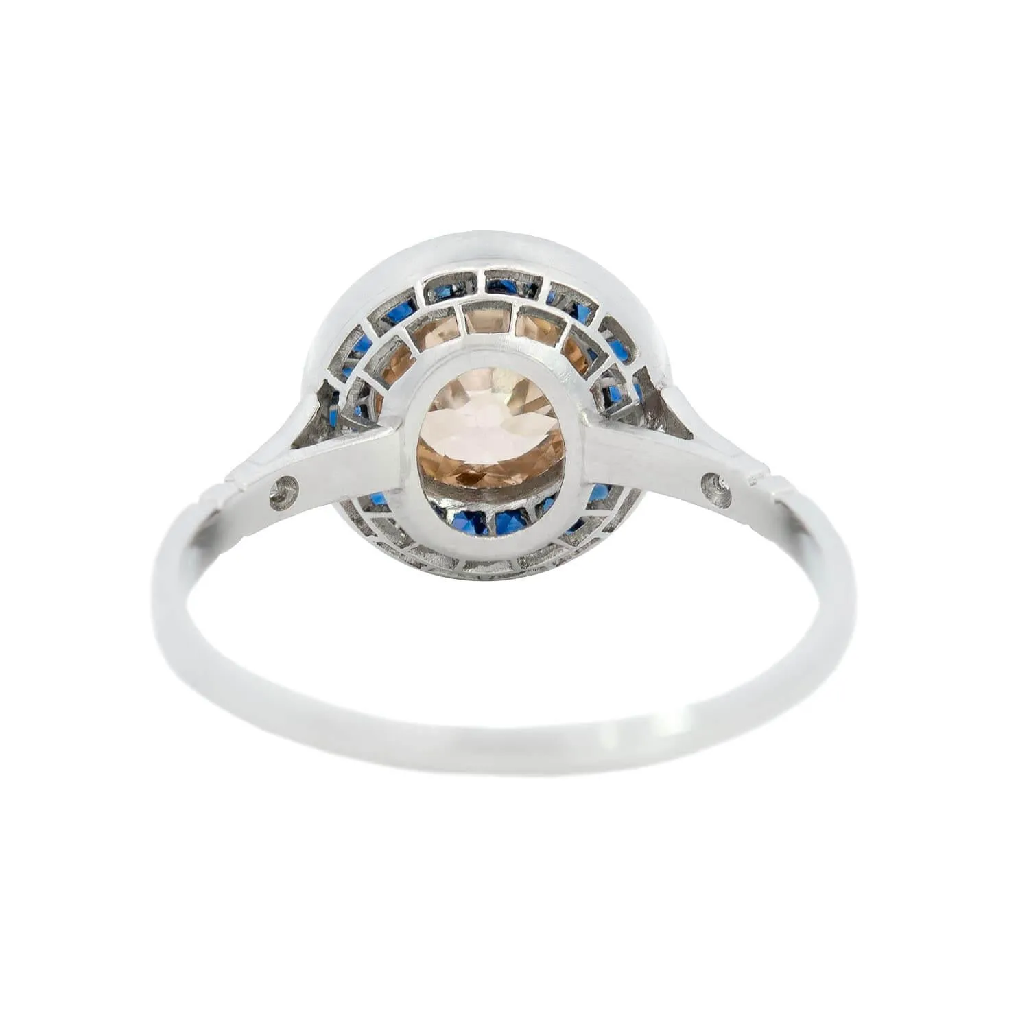 Estate Platinum  Champagne Diamond and Sapphire Halo Ring 1.12ctw