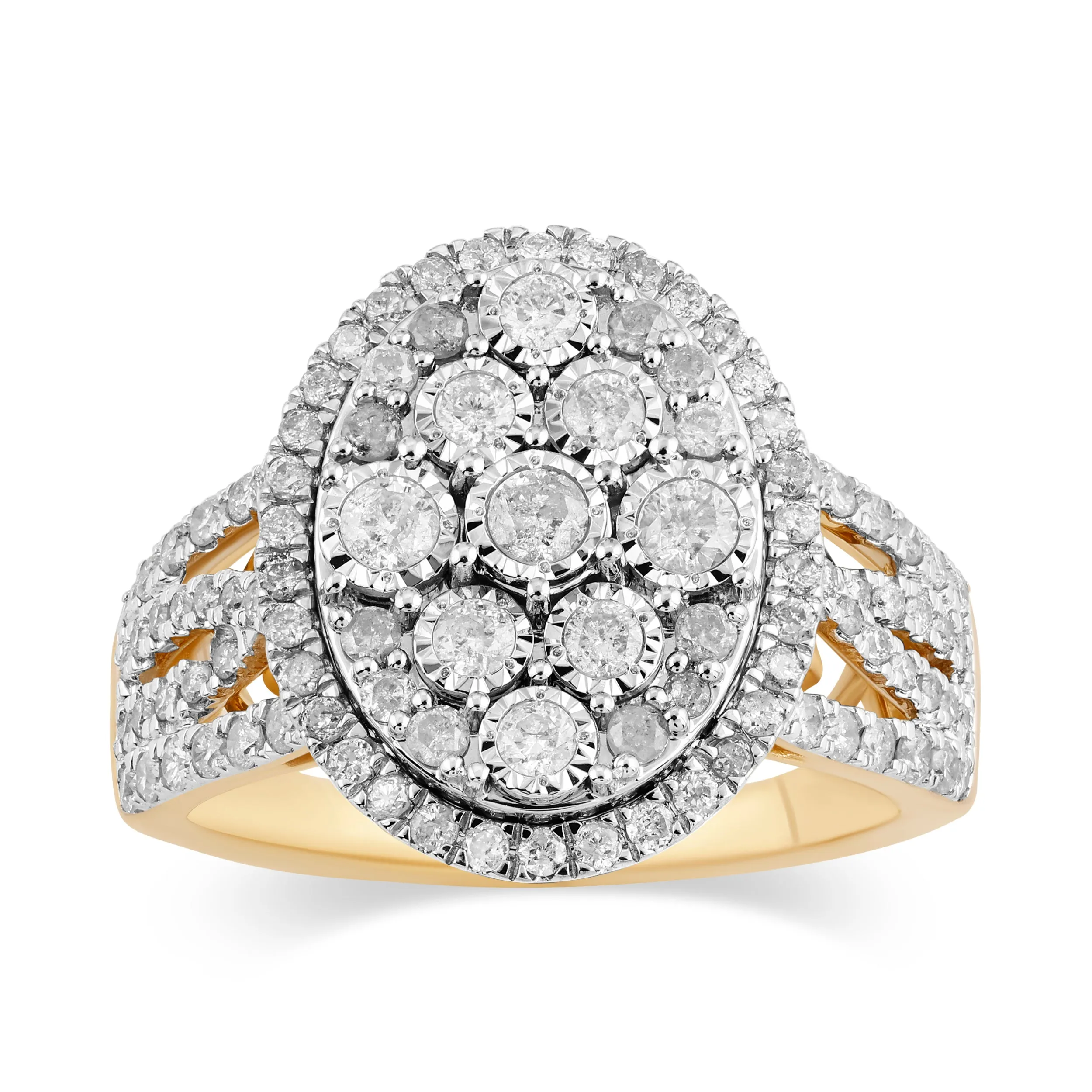 Fancy Oval Shape Ring with 1.00ct of Diamonds in 9ct Yellow Gold