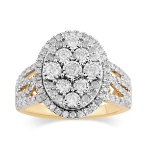 Fancy Oval Shape Ring with 1.00ct of Diamonds in 9ct Yellow Gold