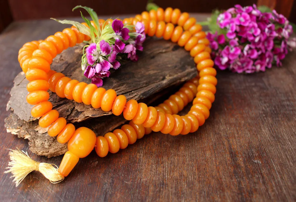 Faux Amber Flat Beads Prayer Japa Mala