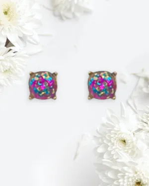 Fuchsia Glitter Stud Earrings