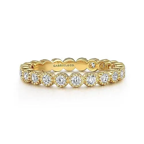 Gabriel & Co. Yellow Gold Diamond Bezel Setting Eternity Stackable Ladies Ring