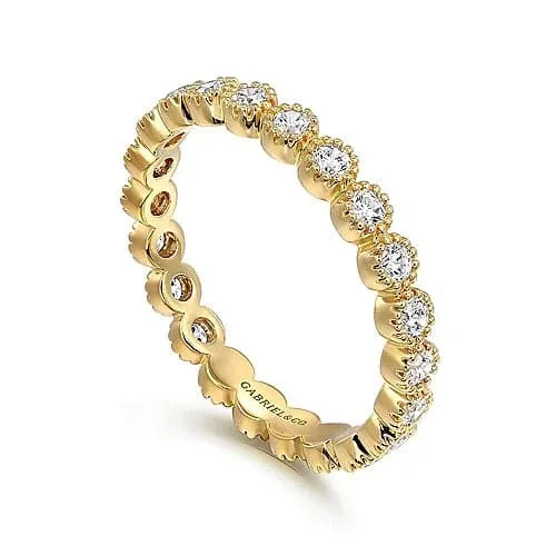 Gabriel & Co. Yellow Gold Diamond Bezel Setting Eternity Stackable Ladies Ring