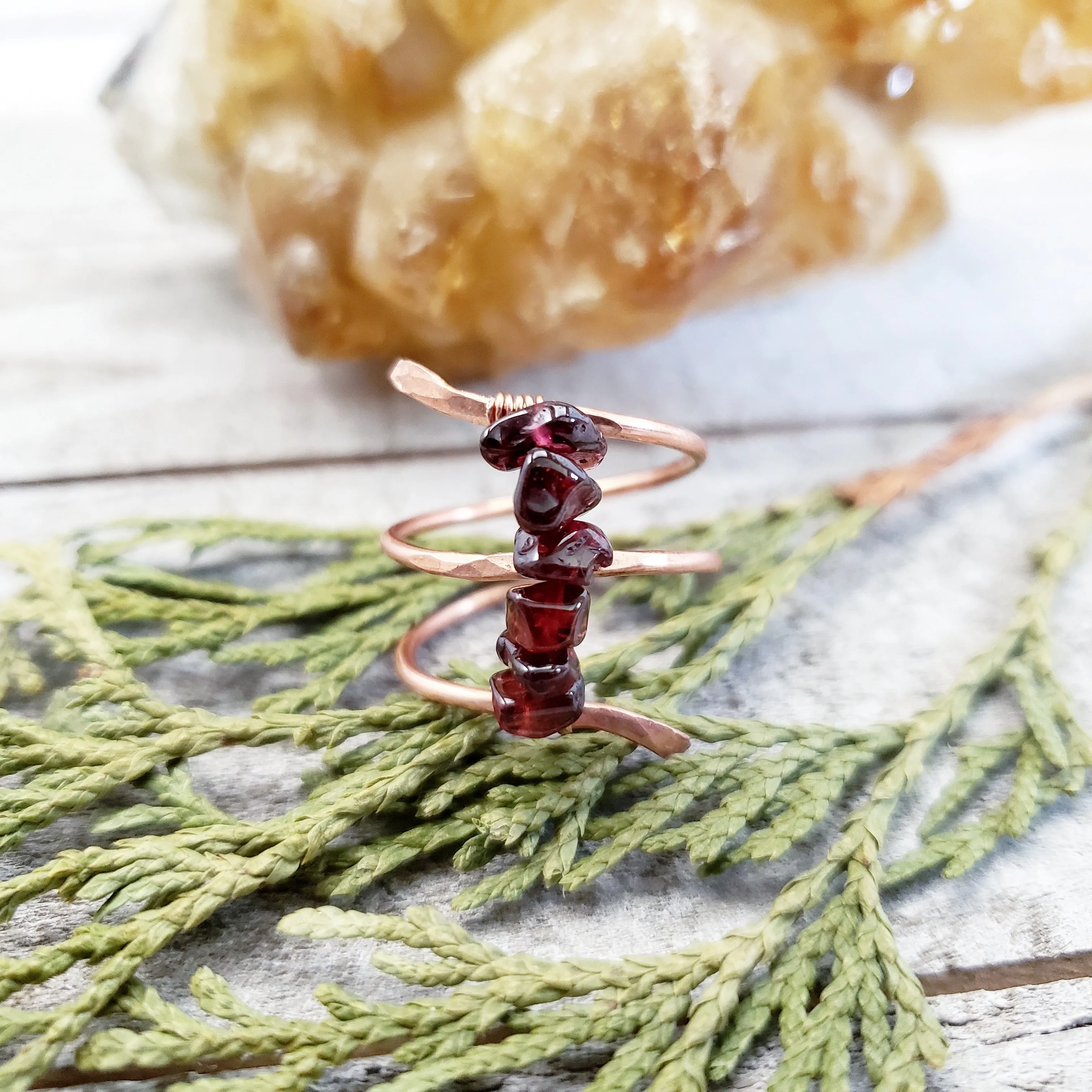 Garnet copper twist ring