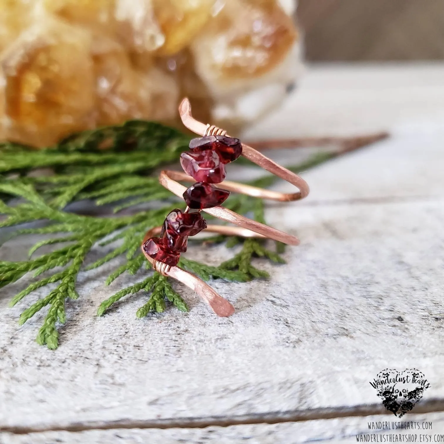 Garnet copper twist ring