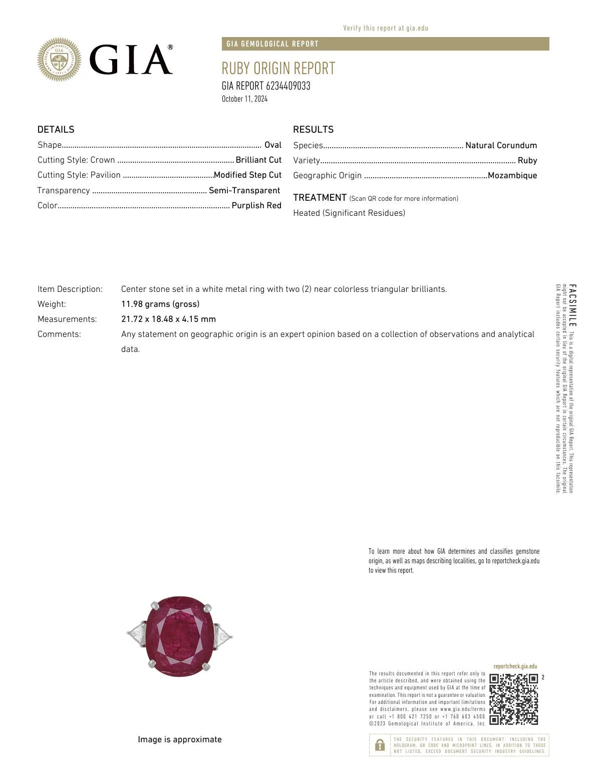 GIA 13.4 Carat Oval Cut Ruby Diamond 18K White Gold Cocktail Ring