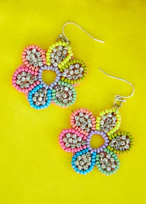 Glitzy Flower Beaded Dangle Earrings