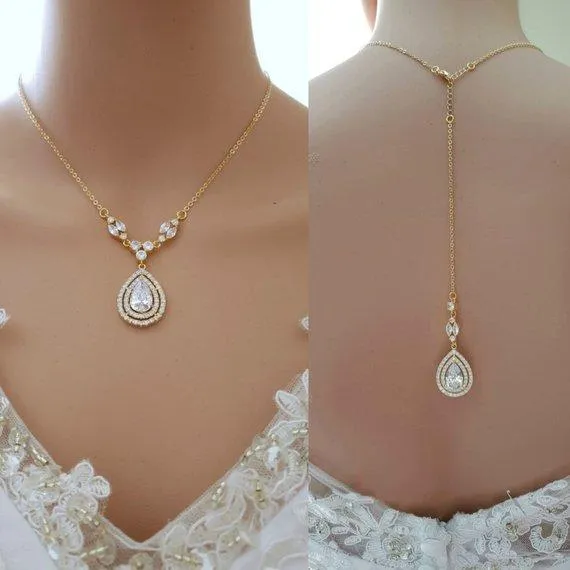 Gold Backdrop Necklace Weddings-Joni