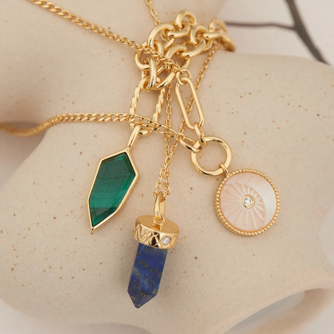 Gold Malachite Emblem Pendant Necklace